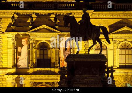 Semper Gallery and Koenig Johann memorial at night, Dresden, Germany Stock Photo