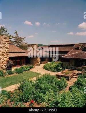 USA, Wisconsin, elevated view of Frank Lloyd Wright's Taliesin. Stock Photo