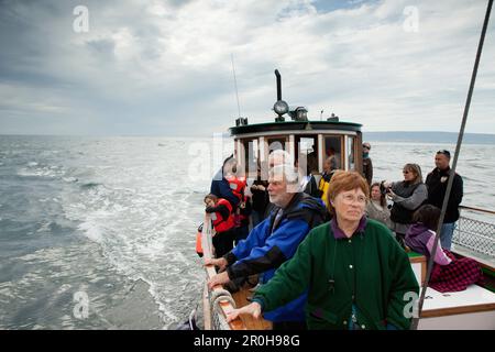 ALASKA, Homer, tourists take a ride on the Danny J boat from the Homer Spit to Halibut Cove Stock Photo