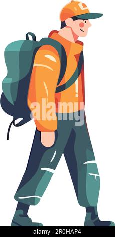 One person hiking with backpack in nature isolated Stock Vector