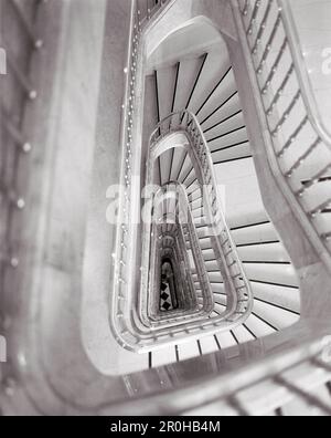 GREECE, Athens, looking down the stairwell of the Grand Bretagne Hotel (B&W) Stock Photo
