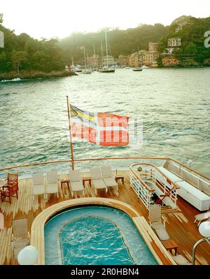 ITALY, Europe, elevated view from the back of a cruise ship leaving Portofino Stock Photo