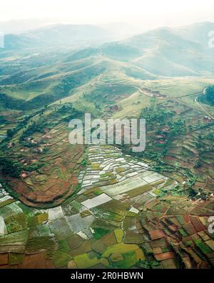 MADAGASCAR, aerial view of rice fields and countryside, Antananarivo Stock Photo