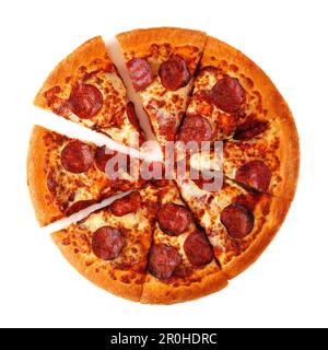 Classic pepperoni pizza with cut slices isolated on a white background Stock Photo