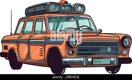 Vintage car driving on off road adventure journey isolated Stock Vector