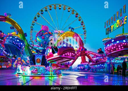 Palmkirmes, largest parish fair in spring in NRW at night, Germany, North Rhine-Westphalia, Ruhr Area, Recklinghausen Stock Photo