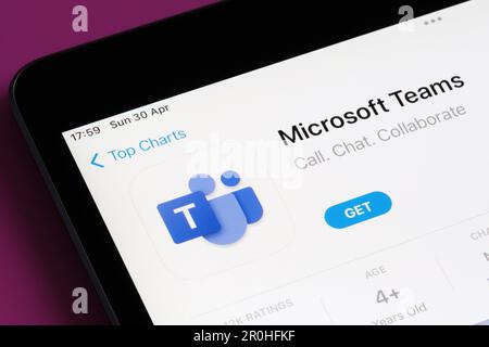 microsoft teams app seen in App Store on the screen of ipad. Selective focus. Stafford, United Kingdom, May 6, 2023 Stock Photo