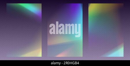 Crystal refraction overlay, leak flare, rainbow sunlight effect, holographic reflections for posters or social media. Stock Vector