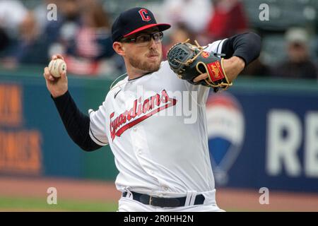 Cleveland Guardians starting pitcher Tanner Bibee walks to the dugout ...