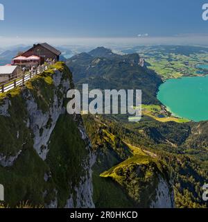 View from Schafberg to the Himmelpforten hut, Mondsee, Salzkammergut, Salzburg Land, Austria Stock Photo