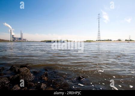Power plant and electricity pylon, Dortmund, North Rhine-Westphalia, Germany Stock Photo