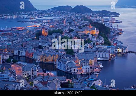 View from Aksla mountain at Alesund, Province of More og Romsdal, Vestlandet, Norway, Europe Stock Photo