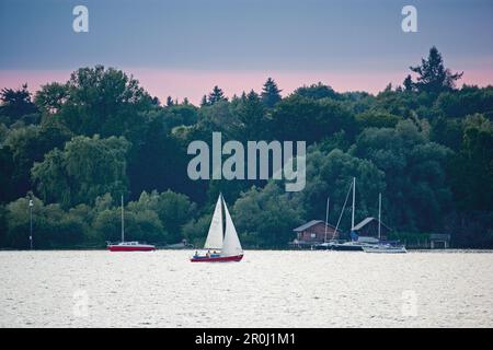 Sailing boat on lake Ammersee, Upper Bavaria, Bavaria, Germany Stock Photo