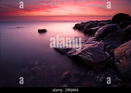 Stones in the morning light, Buelk, Strande, Kiel Fjord, Schleswig-Holstein, Germany Stock Photo