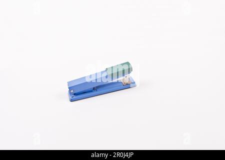 Blue stapler isolated on white background, clipping path included. Stock Photo