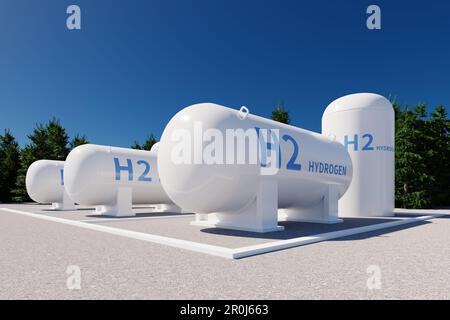 h2 gas tanks on the ground, 3d rendering Stock Photo