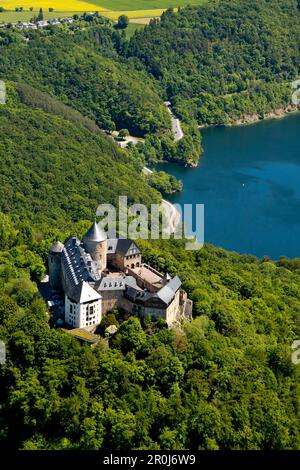 Aerial of Waldeck Castle and Lake Edersee, Lake Edersee, Hesse, Germany, Europe Stock Photo