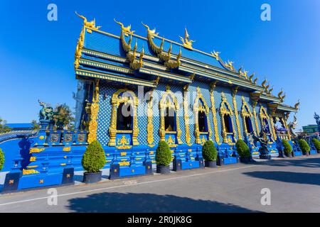 Wat Rong Suea Ten, or Blue Temple in Thai Lanna style in Chiang Rai Province, Northern Thailand Stock Photo