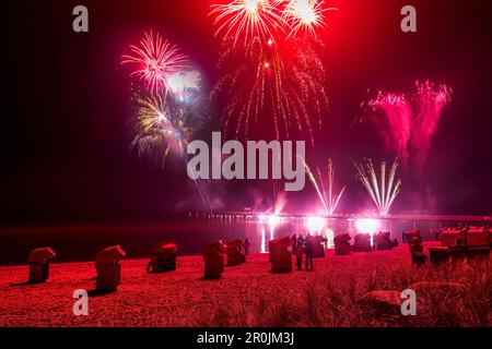 Fireworks on the beach, Niendorf, Baltic Coast, Schleswig-Holstein, Germany Stock Photo