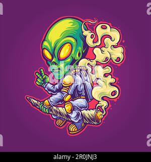 Astronaut alien cruise on space with cannabis joint rocket illustrations vector for your work logo, merchandise t-shirt, stickers and label designs, p Stock Vector