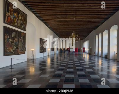 Royal hall with checkered marble floor at Kronborg castle Helsingor Denmark Stock Photo