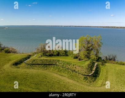 Aerial view of the Fusiliers Redoubt, in Yorktown Virginia with pikes ...