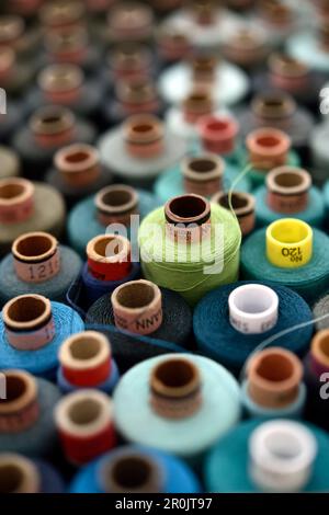 sewing thread, garn rolls at a dressmakers in Hamburg, Germany Stock Photo