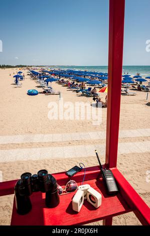 Lifeguards on the beach, Camping, Marina di Venezia, Punta Sabbioni, Venice, Italy, Europe, mediterranean Sea Stock Photo