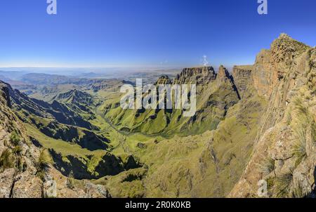 Panorama with Sterkhorn, Cathkin Peak, Monks Cowl and Champagne Castle, Champagne Castle, Monks Cowl, Mdedelelo Wilderness Area, Drakensberg, uKhahlam Stock Photo