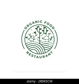 Monogram organic food logo design vector, Round emblem flower in a circle n linear style. Vector abstract badge for design Stock Vector
