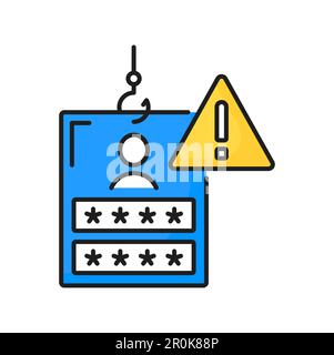 Virus on password cyber attack computer alert sign, color line icon. Vector email scam, insecure digital communication, virus infected notification Stock Vector