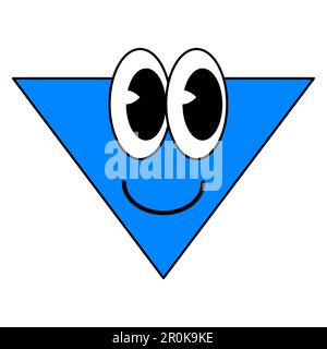 Groovy Cartoon funny cartoon smile geometric shape comic characters, vintage blue triangle Stock Vector