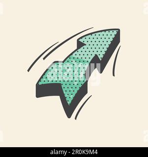 Comic arrow flash, pop art style direction pointer. Vector thunderbolt, spark dazzle, pointing up arrow in cartoon style Stock Vector