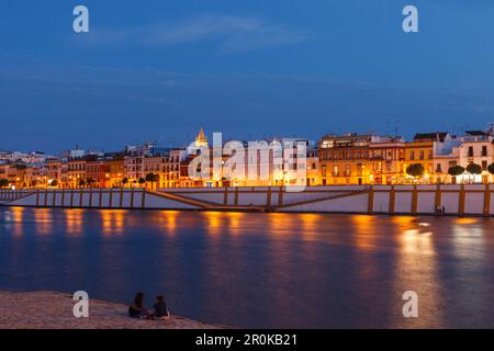 Barrio de Triana, Triana quarter, Rio Guadalquivir, river, Calle Betis, Seville, Andalucia, Spain, Europe Stock Photo