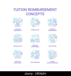 Tuition reimbursement blue gradient concept icons set Stock Vector