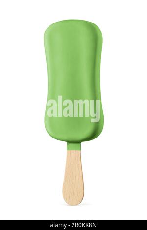 Green popsicle ice cream bar isolated on white background. Stock Photo