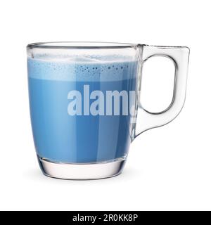 Blue matcha tea in the glass cup isolated on white background. Stock Photo