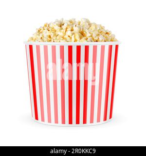 Popcorn bucket with red strips isolated on white background. Stock Photo