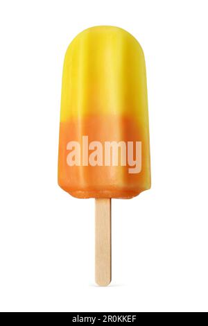 Yellow and orange fruit popsicle ice cream bar isolated on white background. Stock Photo