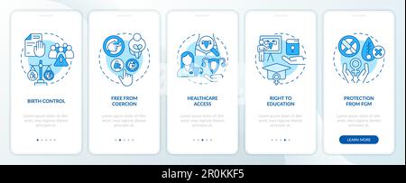 Reproductive rights blue onboarding mobile app screen Stock Vector