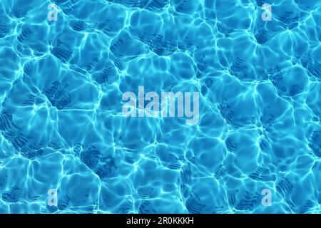 Blue water in swimming pool with sun reflection, motion of waves. Texture or background. 3D rendering illustration. Stock Photo