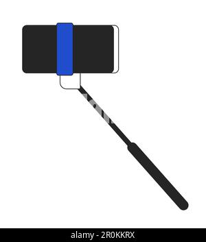 Handheld selfie stick with phone flat line color isolated vector object Stock Vector