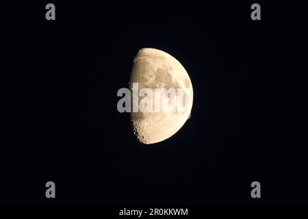 Close up moon, moon details, lunar crater, moon silhouette, crescent moon, night sky, Linum, Linumer Bruch, Brandenburg, Germany Stock Photo