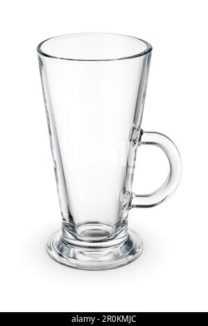 Transparent glass cup for latte coffee isolated on white background. Stock Photo