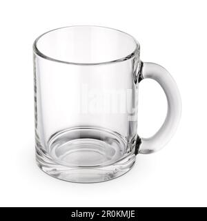Blank empty glass transparent coffee or tea mug isolated on white background. Stock Photo