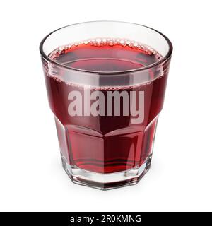 Faceted glass of fresh red juice isolated on white background. Stock Photo