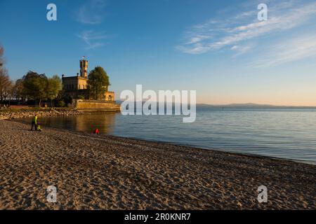 Montfort castle, sunset, Langenargen, Upper Swabia, Lake Constance, Baden-Württemberg, Germany Stock Photo