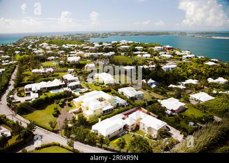 BERMUDA. Southampton Parish. View of homes and coast from the Gibb's Hill Lighthouse in Southampton. Stock Photo