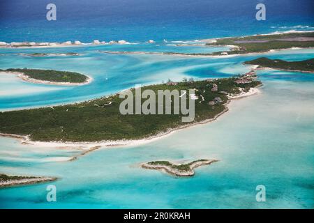 EXUMA, Bahamas. A view of Fowl Cay from the plane. Stock Photo