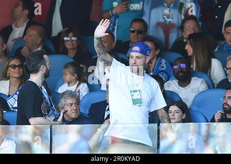 Naples, Italy. 7 May, 2023. Italian rapper Clemente in the stands during the Serie A match between SSC Napoli and ACF Fiorentina at Stadio Diego Arman Stock Photo